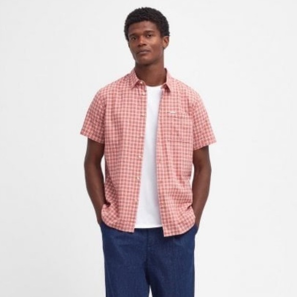 Barbour Men’s Short Sleeve Tristan Summer Shirt in Pink Clay Large - Picture 13 of 14